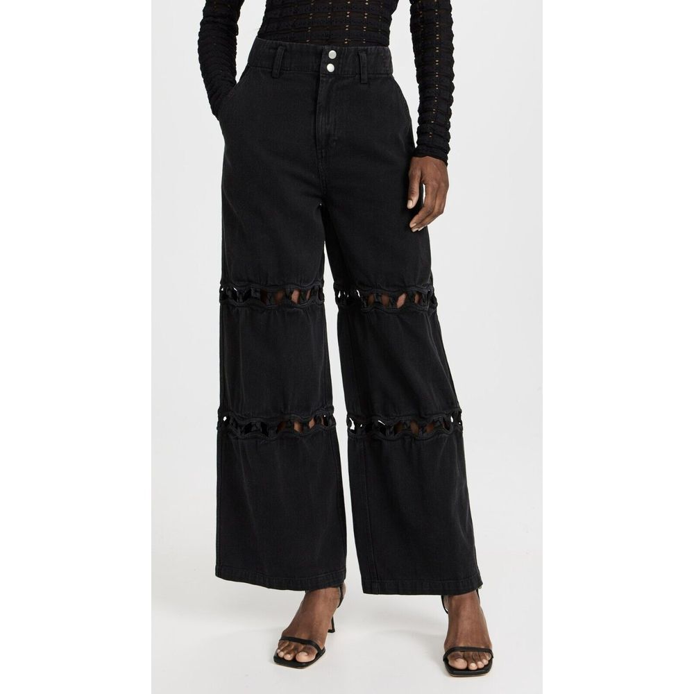Sea New York Luz Denim High Rise Waist Cutout Detail Wide Leg Pant Black SZ‎ 10